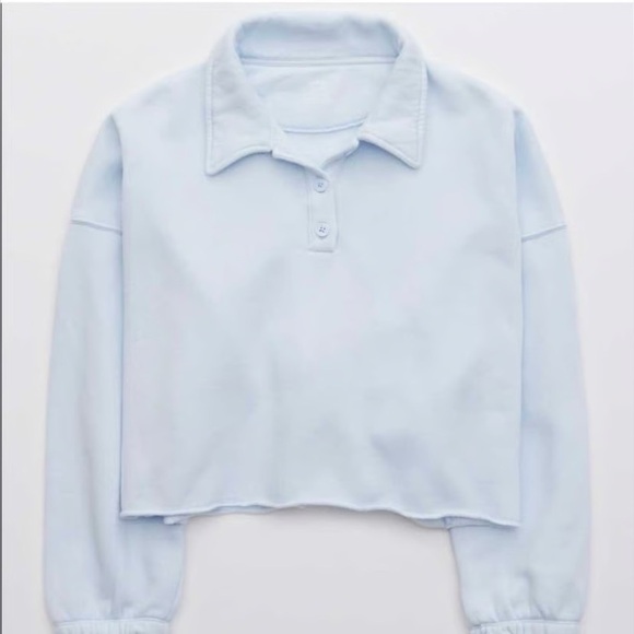 AERIE Fleece of Kind Light Blue Collared Sweatshirt - Picture 5 of 6
